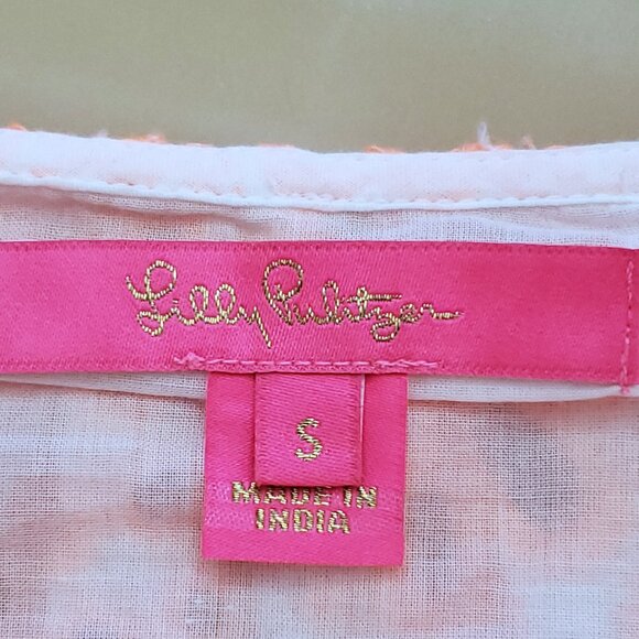 Lilly Pulitzer Kerrigan Elbow Sleeve Top Cantaloupe Funflower Eyelet Size Small - Picture 7 of 13